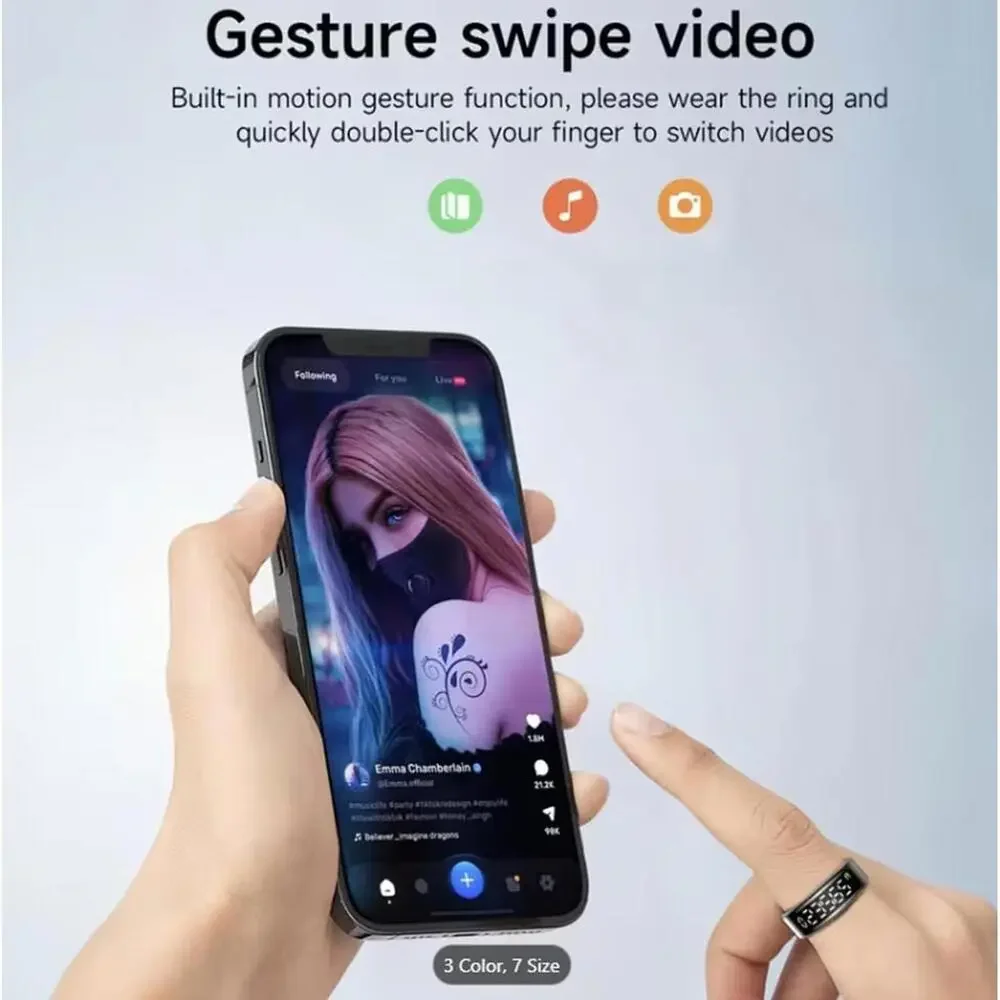 SMART RING, HEALTH & FITNESS TRACKER, SIZE 8 OR 10, DIGITAL DISPLAY BLK OR SILVR